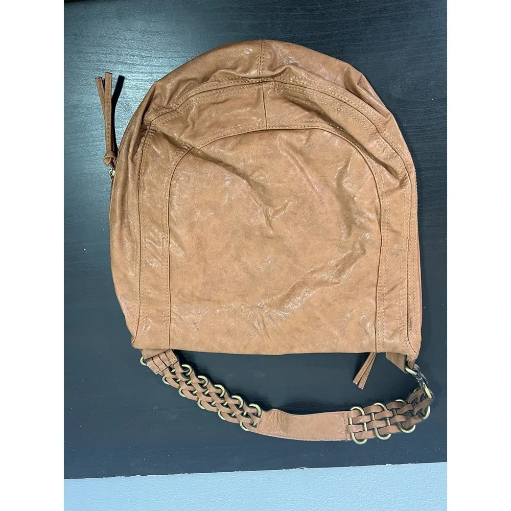 Bueno Women's Brown Faux Leather Hobo Shoulder Bag with Chain Detail & Buckle